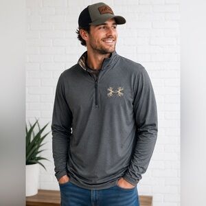 Under Armour HeatGear 1/4 Zip Pullover XL Gray Camo Hunting Loose Fit